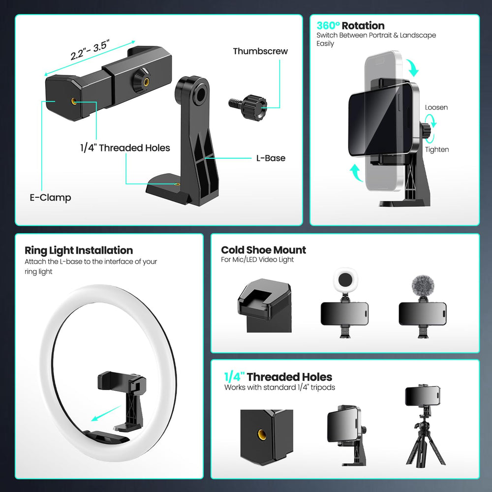 UBeesize cold shoe con micrófono y luz auxiliar para configuración profesional