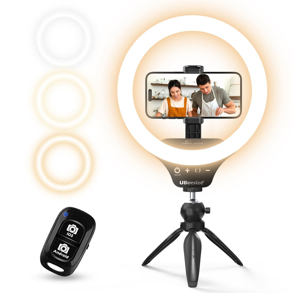 UBeesize ring light with tripod front view showing complete kit and stable setup
