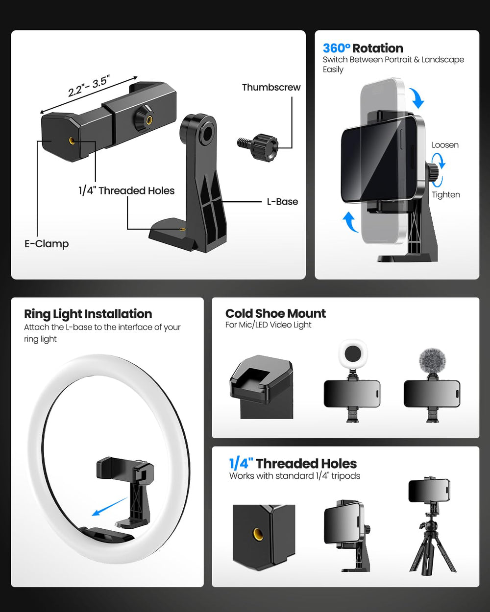 UBeesize ring light next to smartphone showing scale and portable size