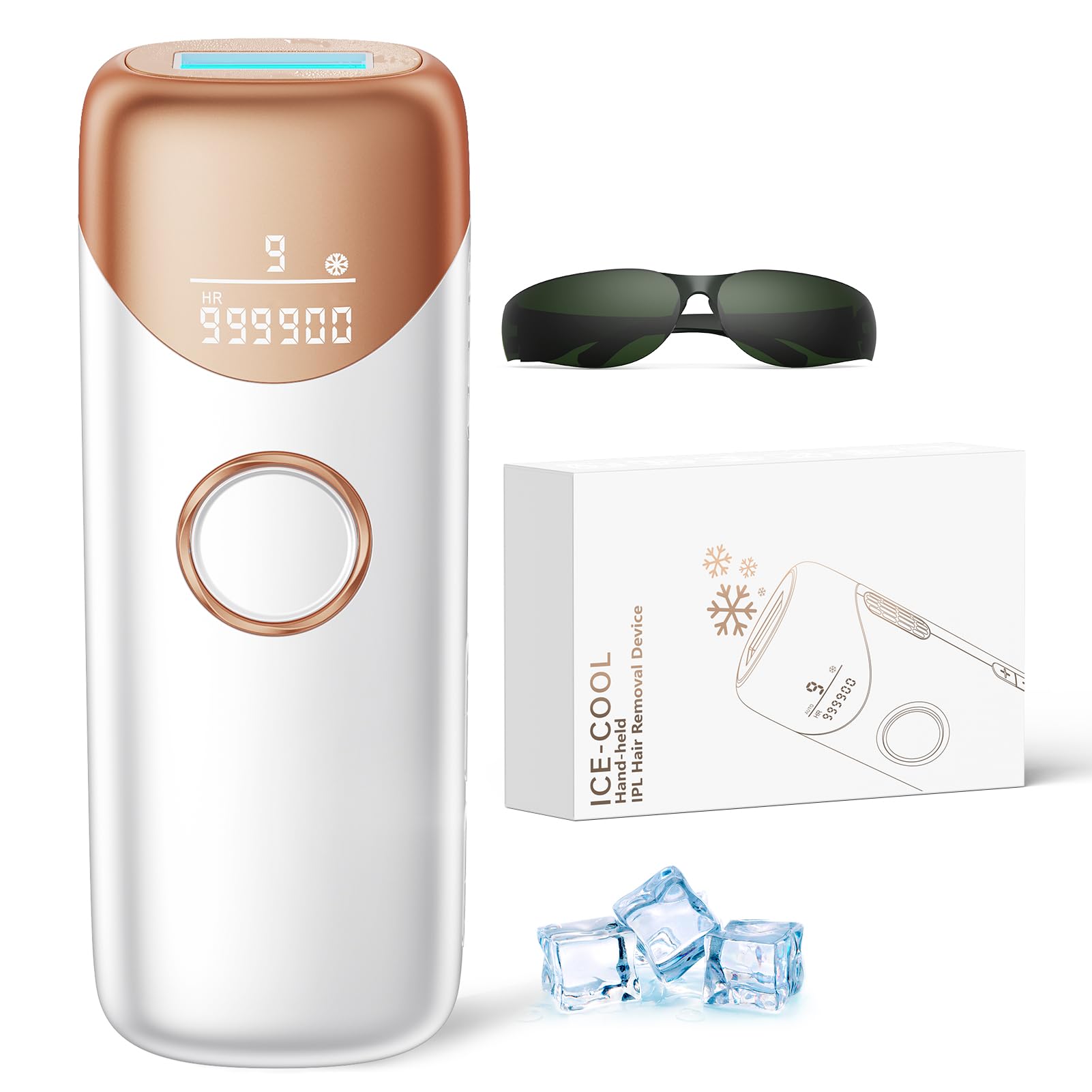 Ubroo dispositivo frontal dorado mostrando diseño ergonómico y elegancia