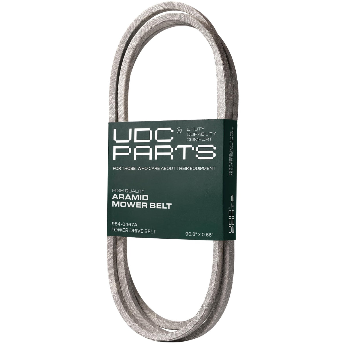 UDC Mower Belts frente del empaque con identificación y ajuste exacto