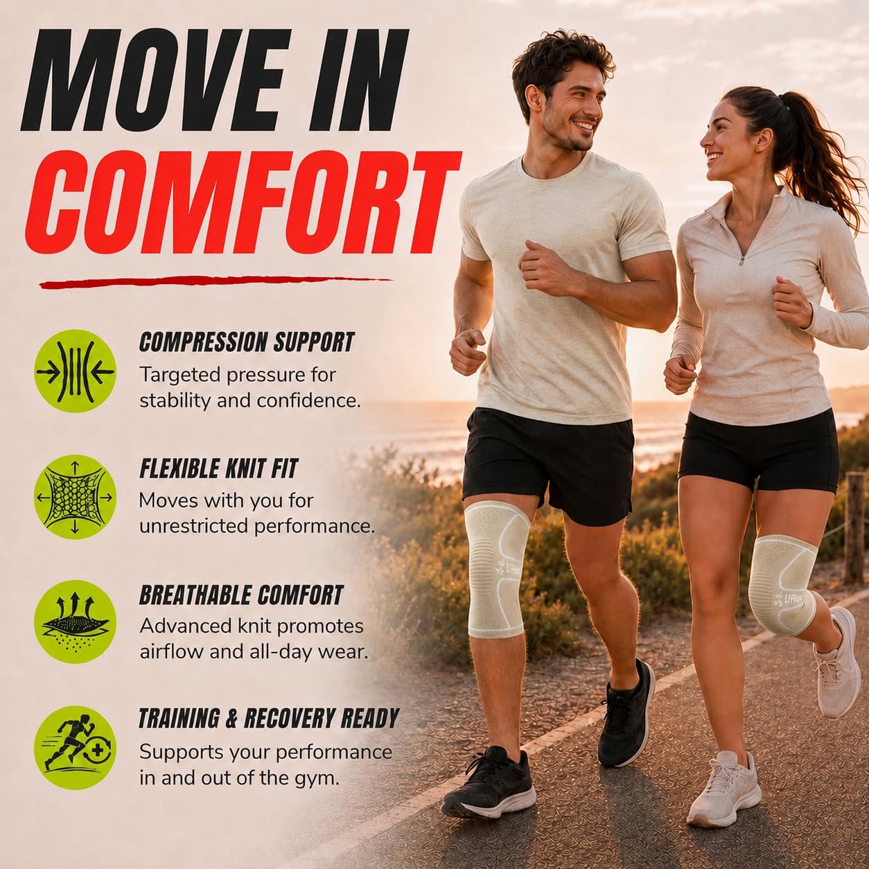 UFlex Athletics textura del tejido 4-way stretch que mejora movilidad