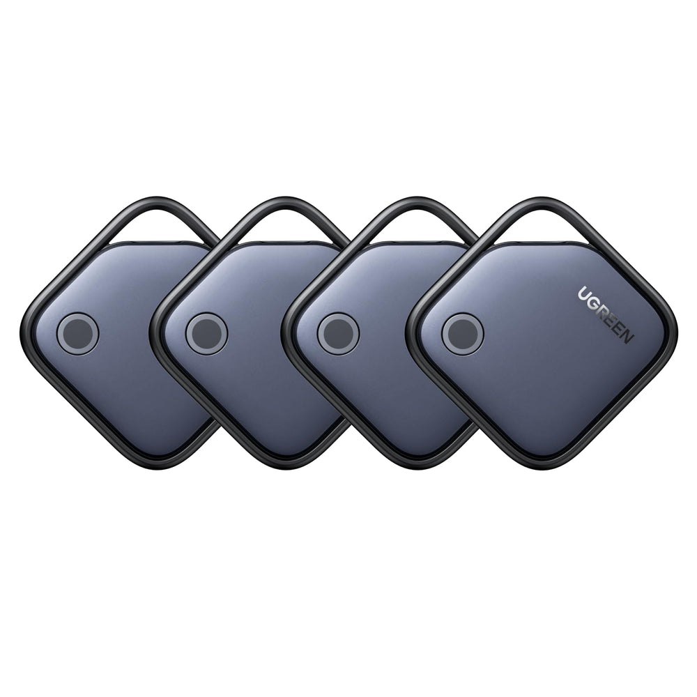 UGREEN FineTrack pack frontal mostrando cuatro rastreadores y beneficio de localización rápida