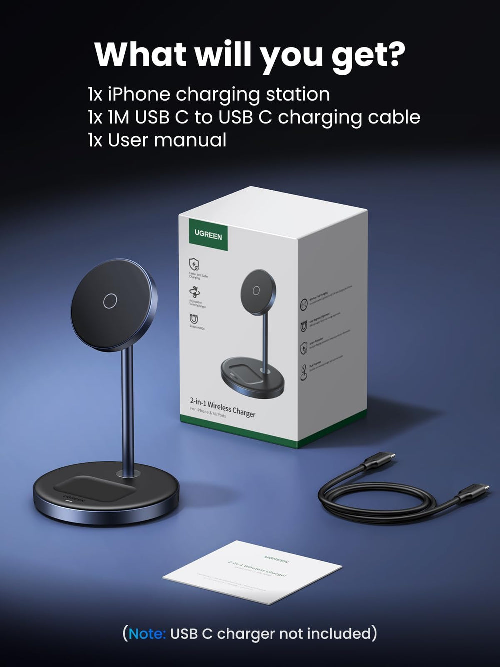 UGREEN MagFlow cable USB‑C incluido listo para conectar y cargar