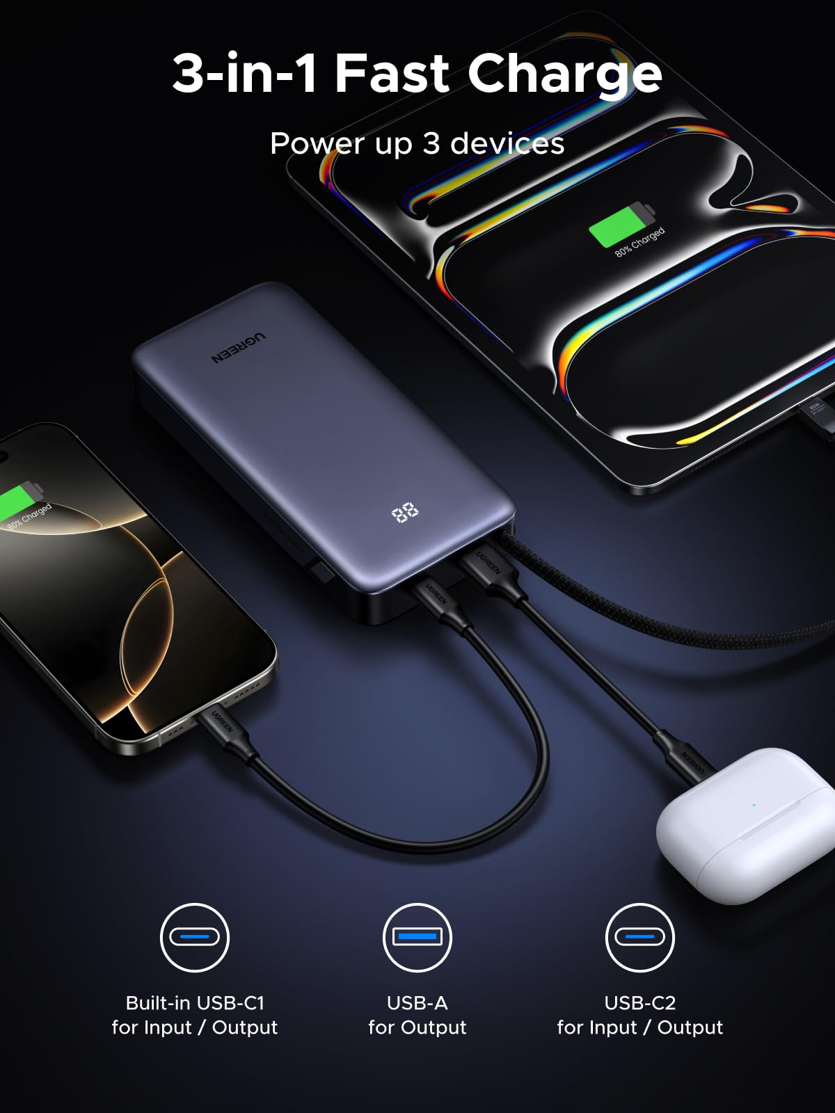 UGREEN Nexode cargando un iPhone 17 Pro en mano para uso práctico y rápido