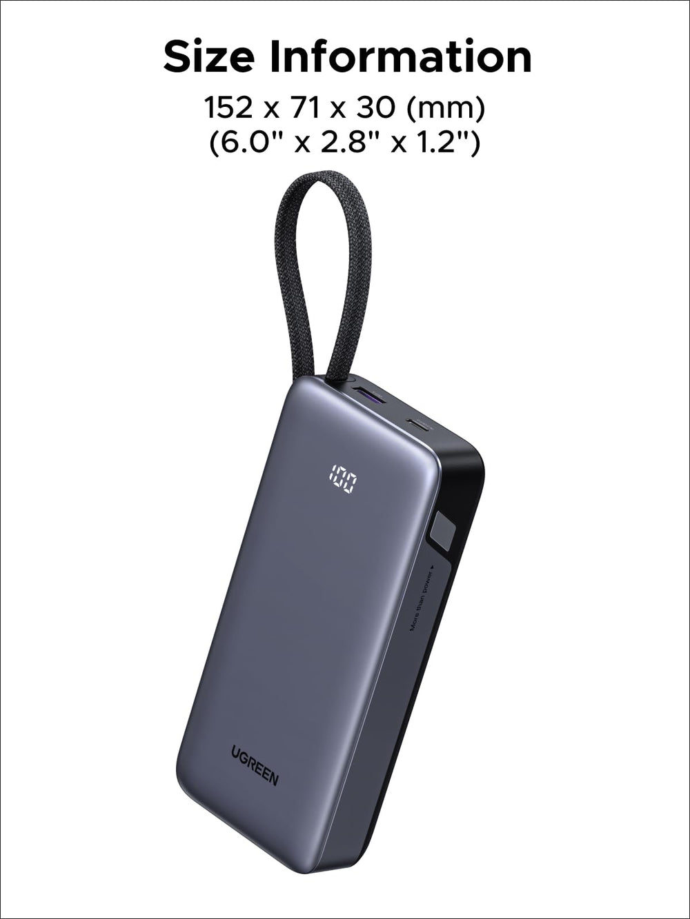 UGREEN Nexode etiqueta con especificaciones mostrando capacidad 20000mAh y 45W