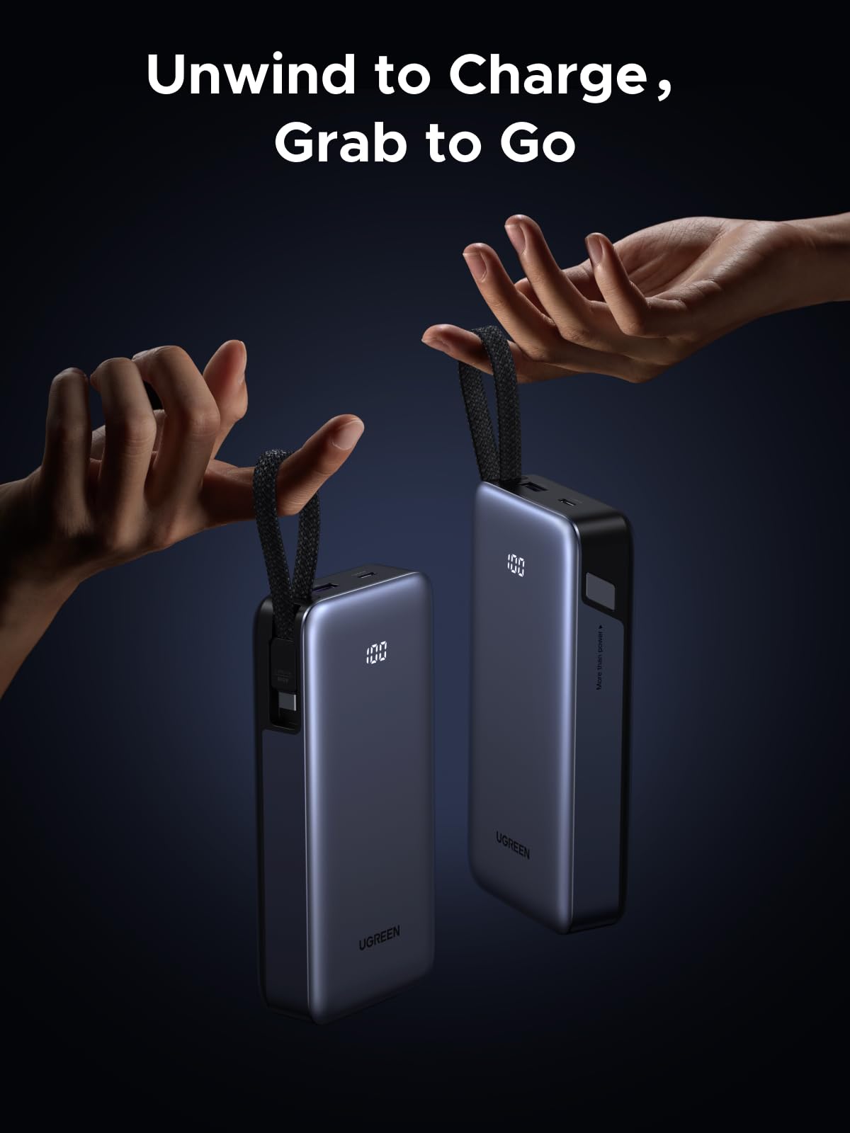 UGREEN Nexode puertos USB-C y USB-A ilustrando carga simultánea de varios dispositivos