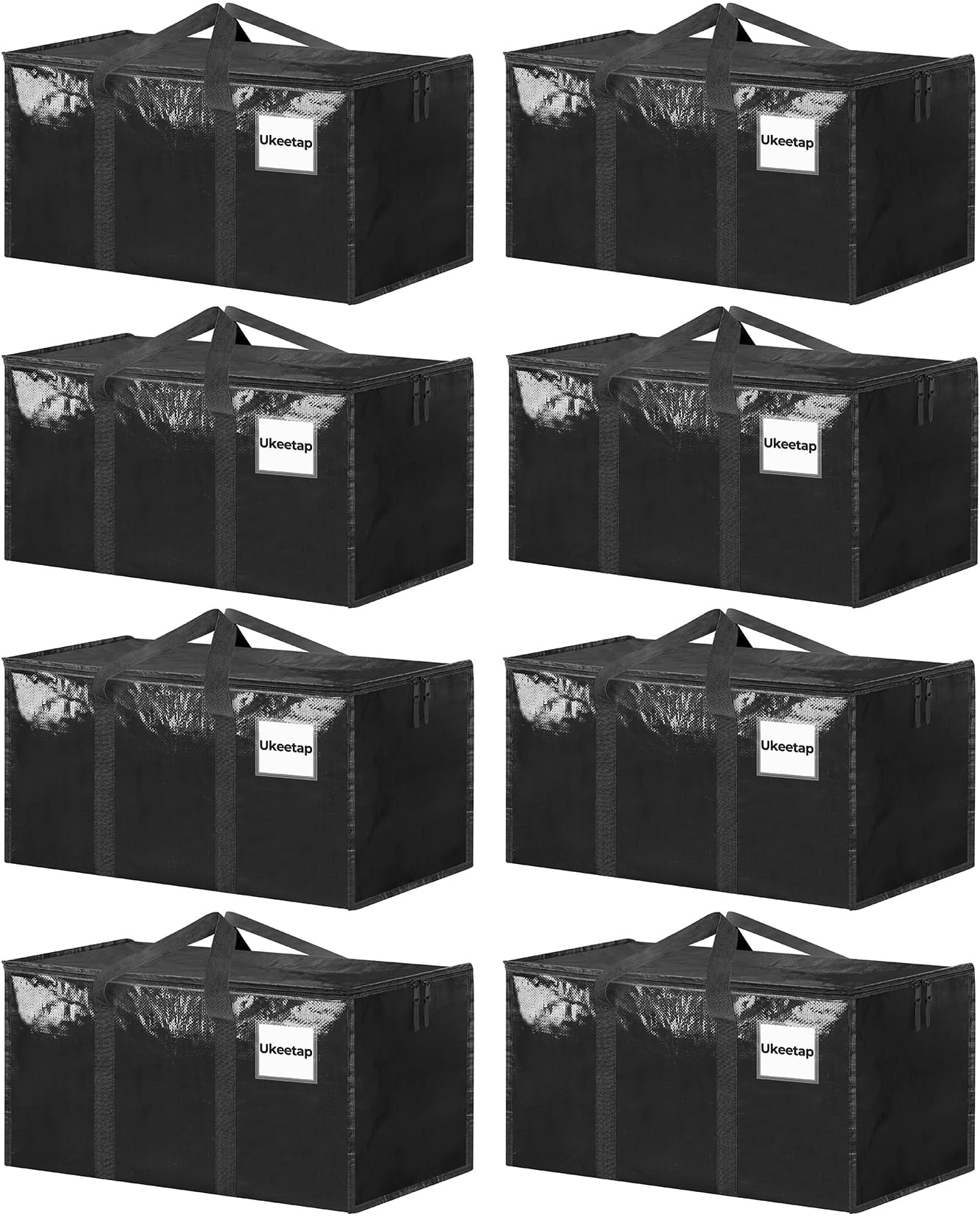 ukeetap vista frontal de la bolsa negra con tapa, capacidad y protección