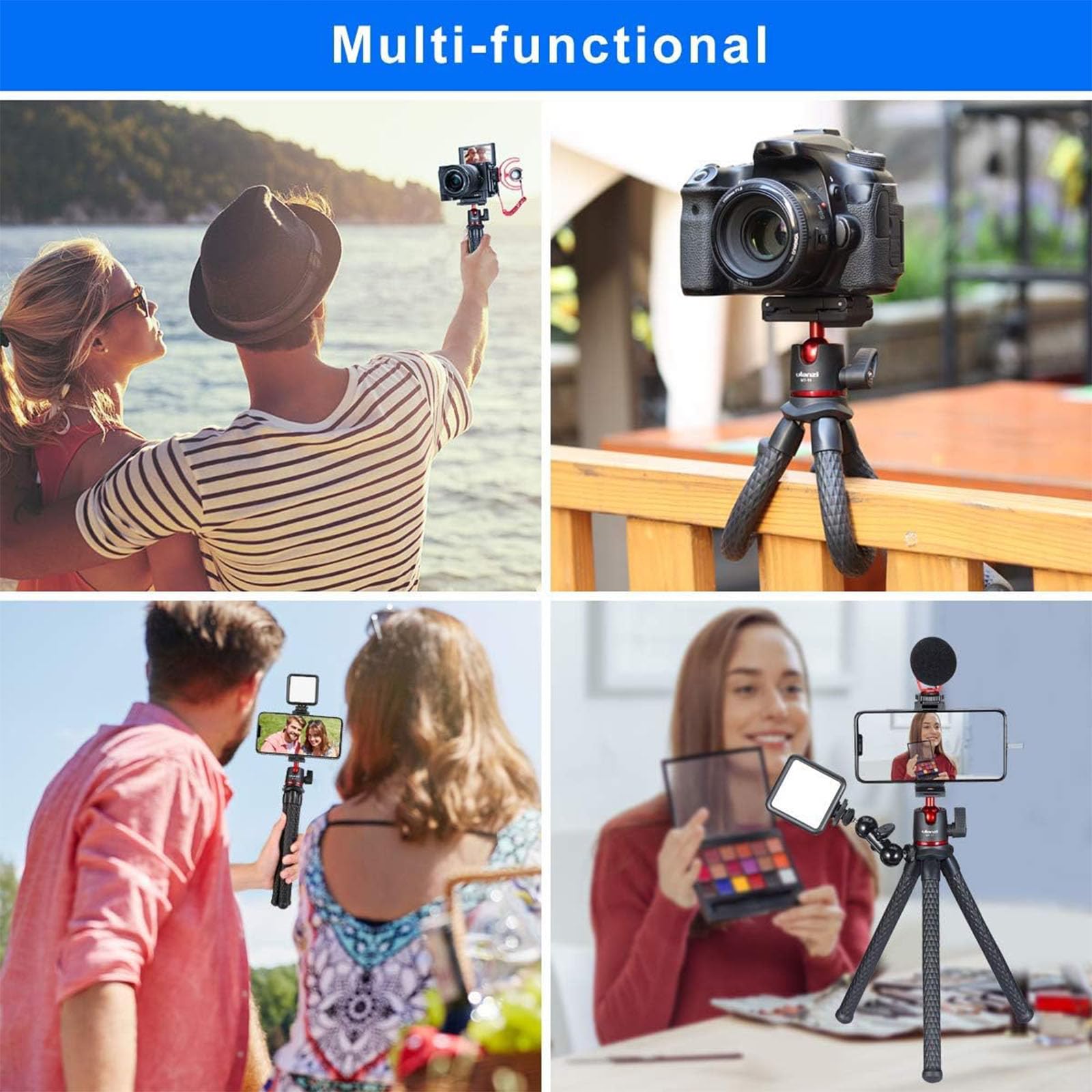 ULANZI usado como selfie stick sosteniendo un móvil para vlogs