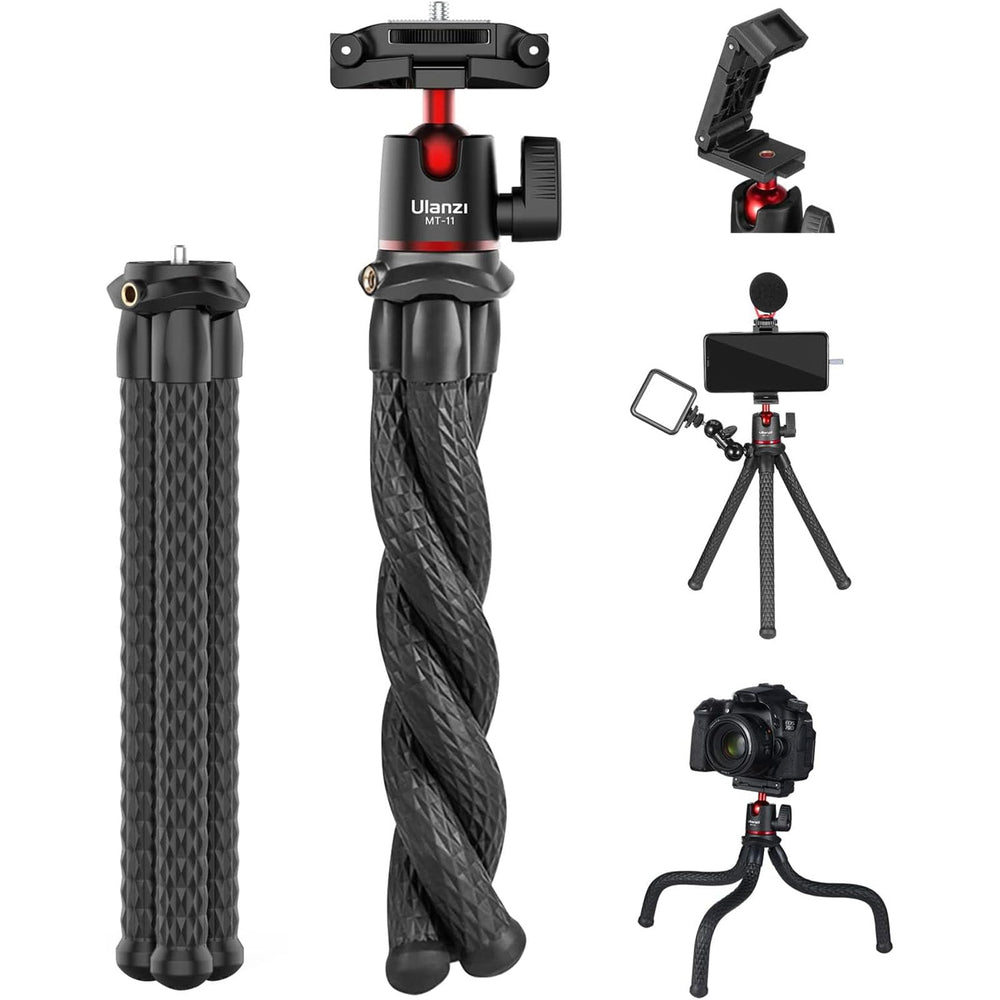 ULANZI vista frontal del trípode compacto mostrando montaje y acabado