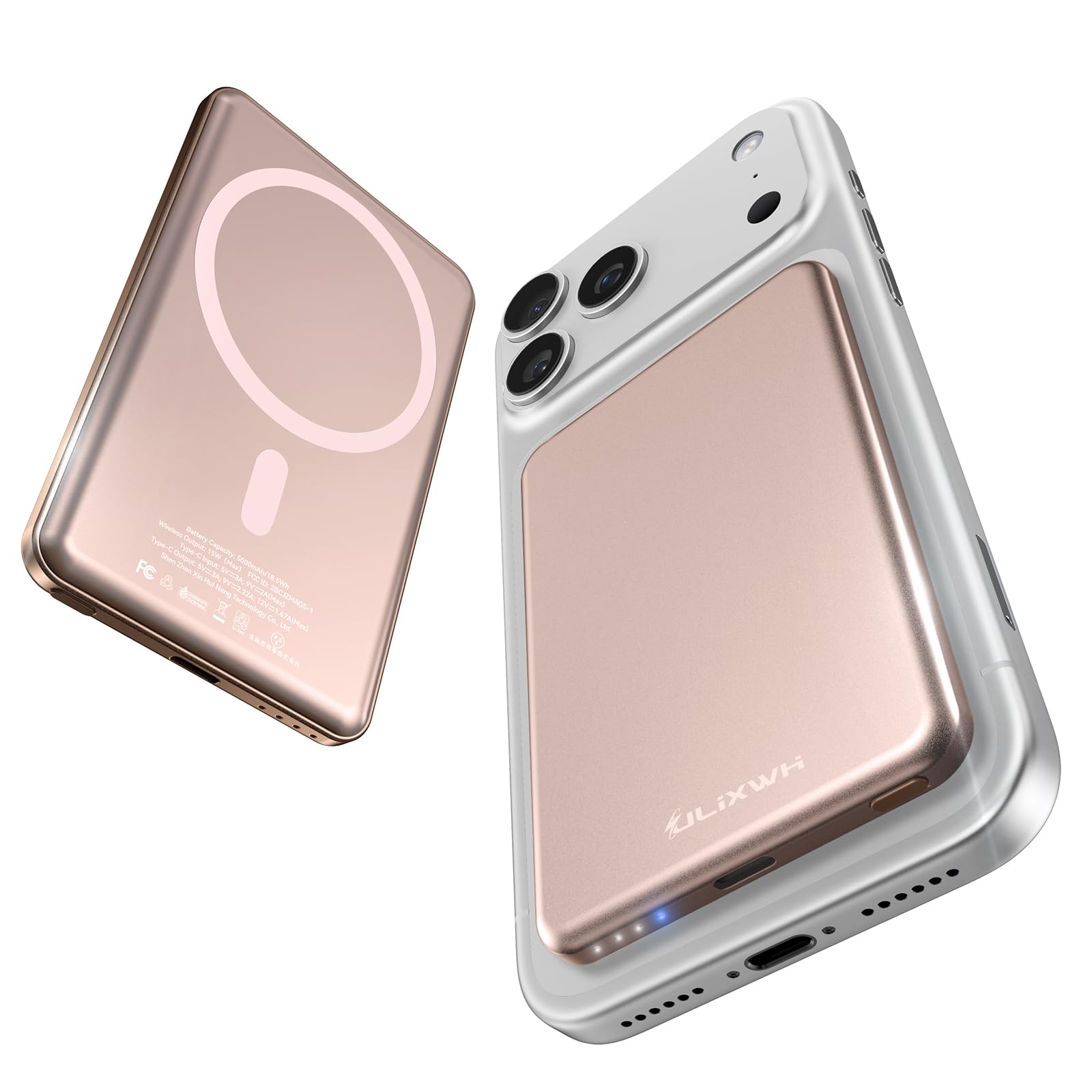 ULiXWH frente del power bank Magsafe rosa, portátil y delgado