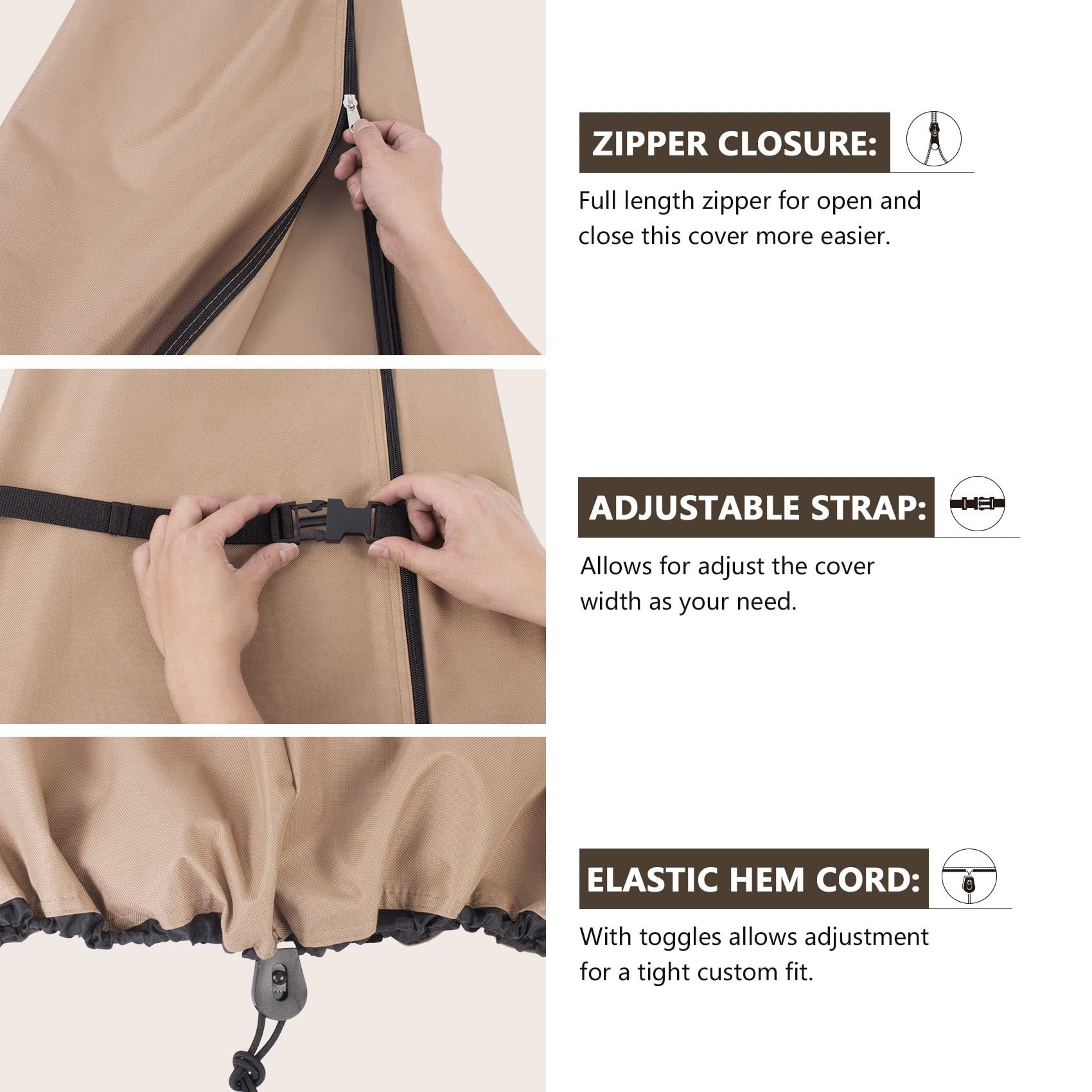 ULTCOVER zipper and included pole for easy on-off installation