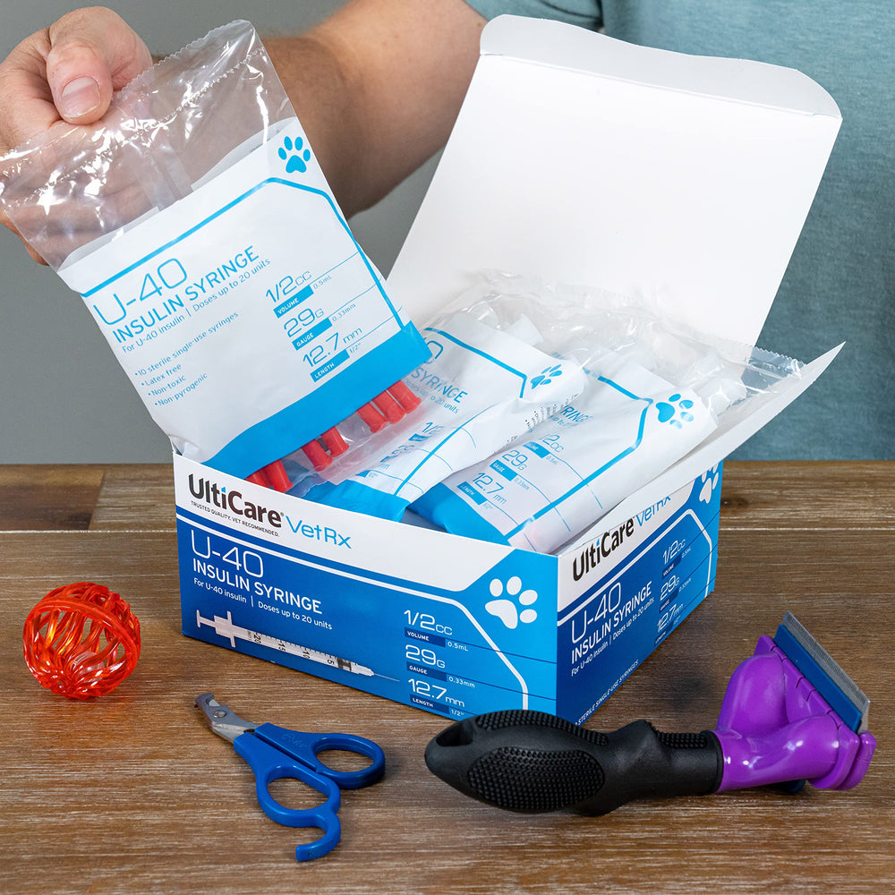 UltiCare VetRx syringe barrel and bold unit markings for accurate U-40 dosing
