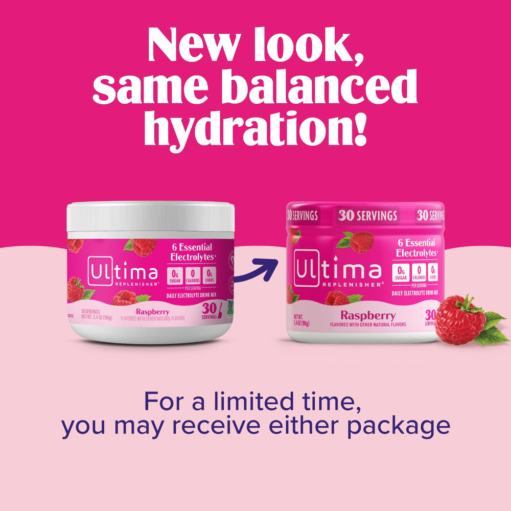 Ultima Replenisher mixed in water with vibrant raspberry color for refreshing taste