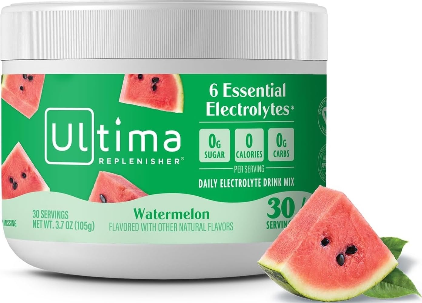 Ultima Replenisher bote frontal muestra 30 porciones y sabor sandía