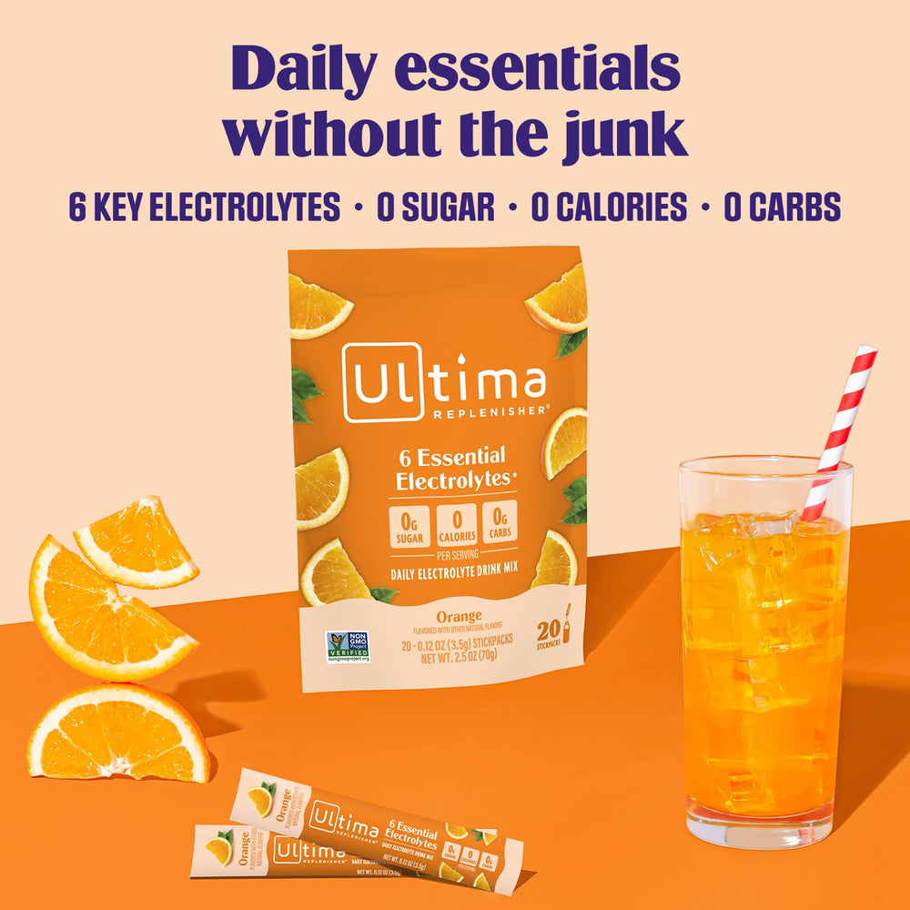 Ultima Replenisher sobre abierto con polvo naranja listo para mezclar