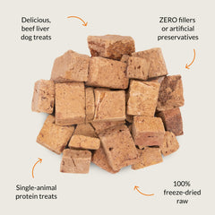ULTIMATE PET NUTRITION textura cercana de trozos liofilizados, conserva nutrientes