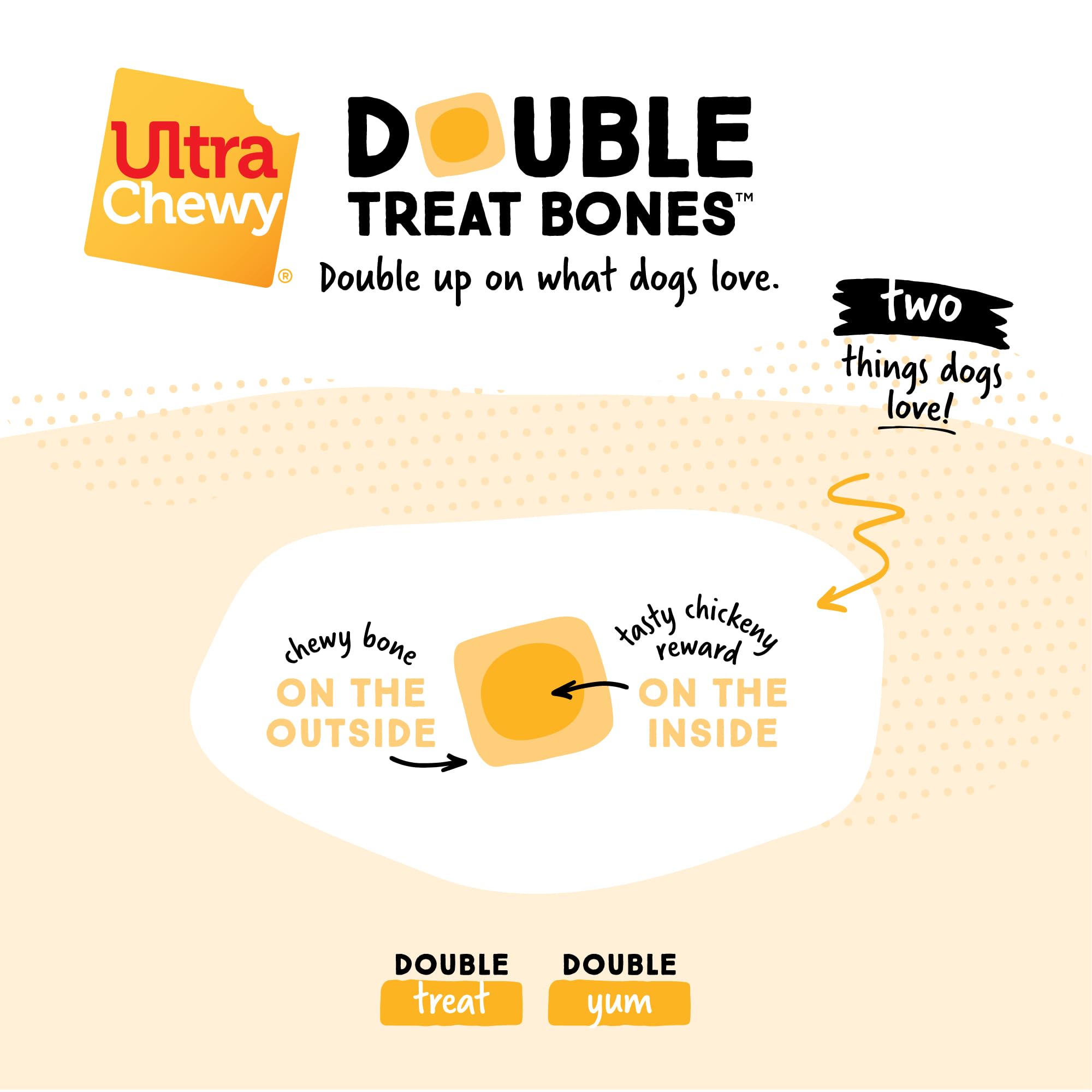 Ultra Chewy hueso junto a regla para escala, elegir tamaño adecuado