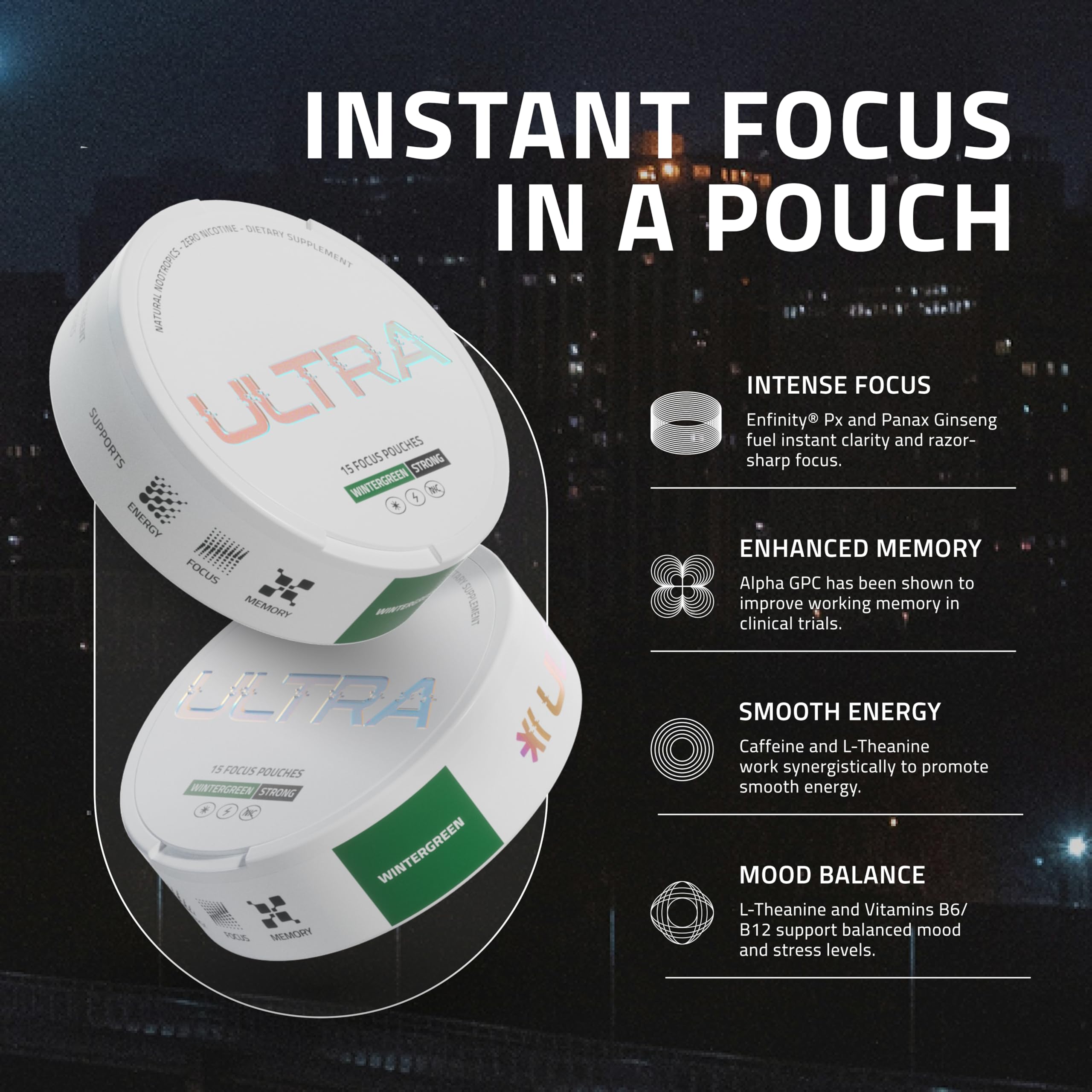 Ultra Pouches lata abierta con bolsitas visibles, facilidad de acceso y uso limpio