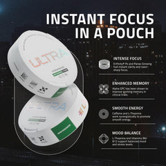 Ultra Pouches lata abierta con bolsitas visibles, facilidad de acceso y uso limpio