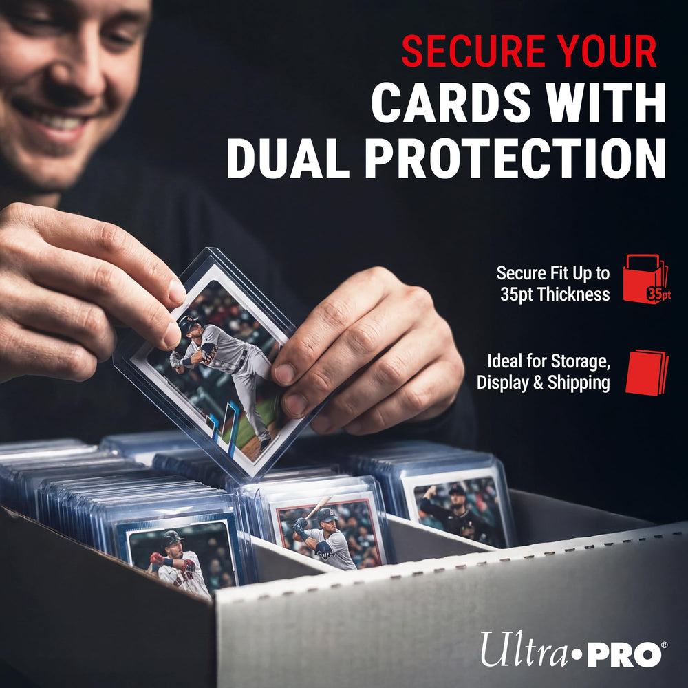 Ultra Pro carta dentro de funda y toploader, doble defensa visible
