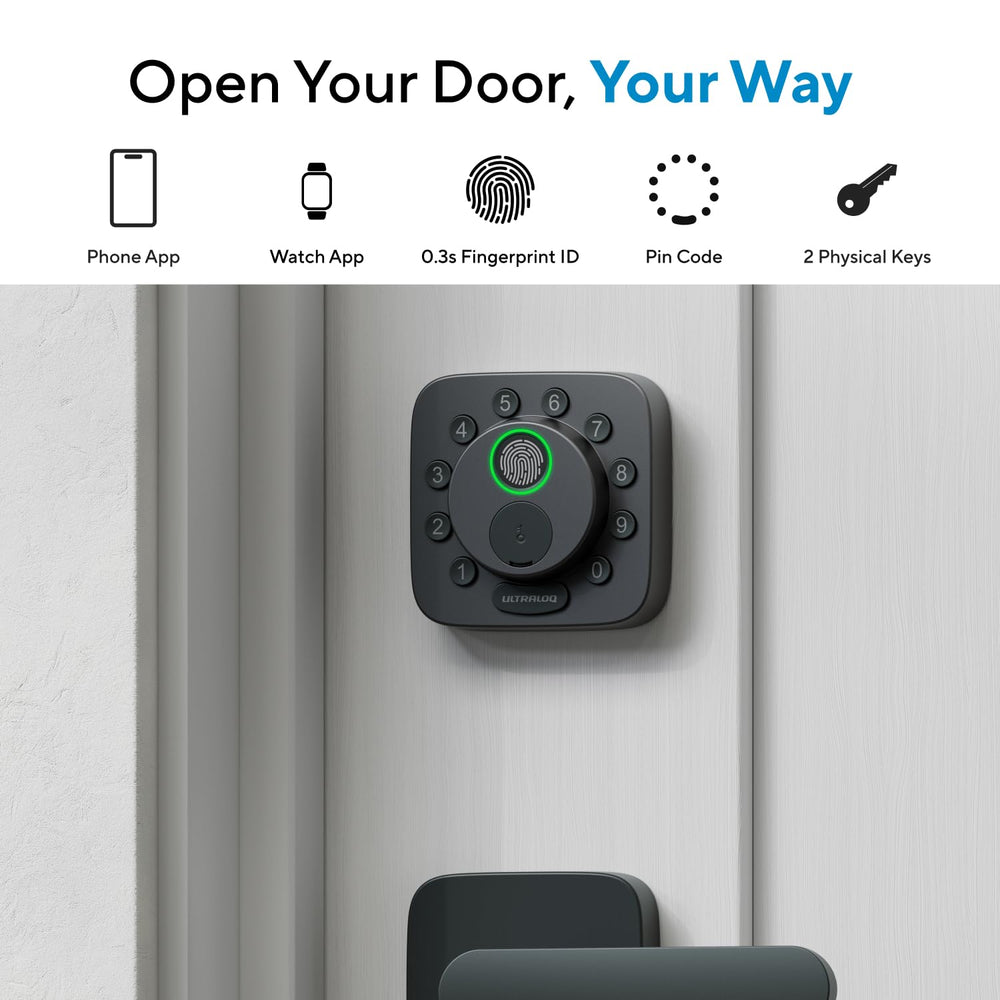 ULTRALOQ Bolt SE primer plano del lector de huellas, acceso rápido y seguro