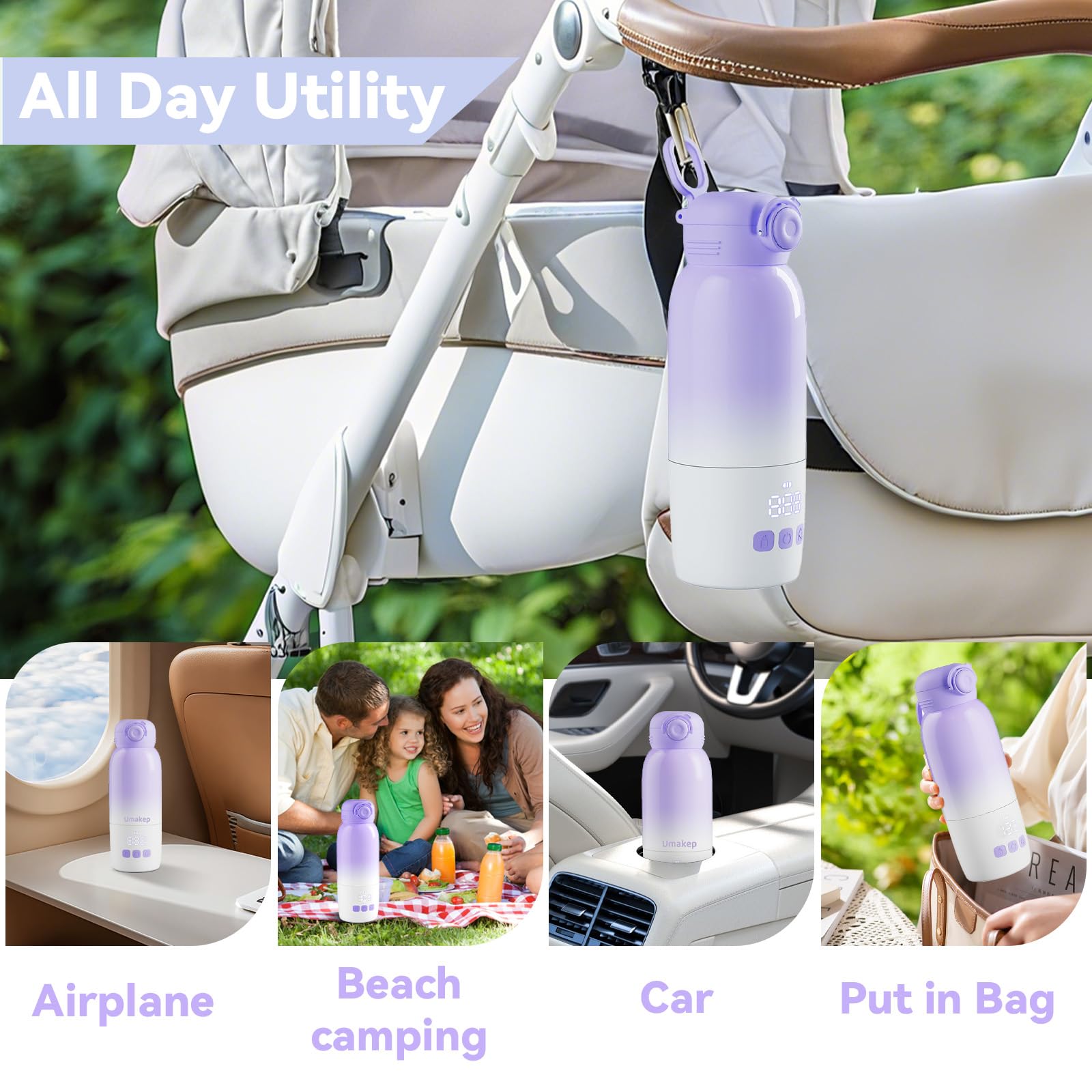 Umakep en bolso y mochila durante un viaje, ideal para padres en ruta