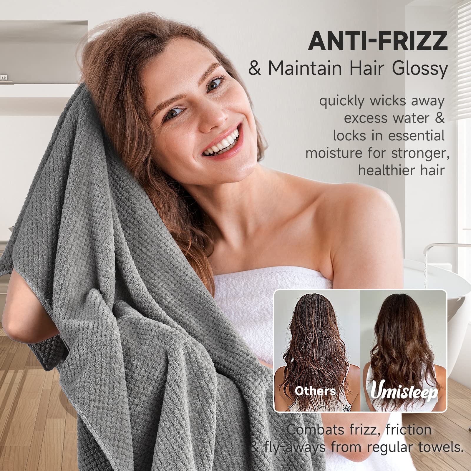 Umisleep mujer con turbante secando cabello manos libres comodidad
