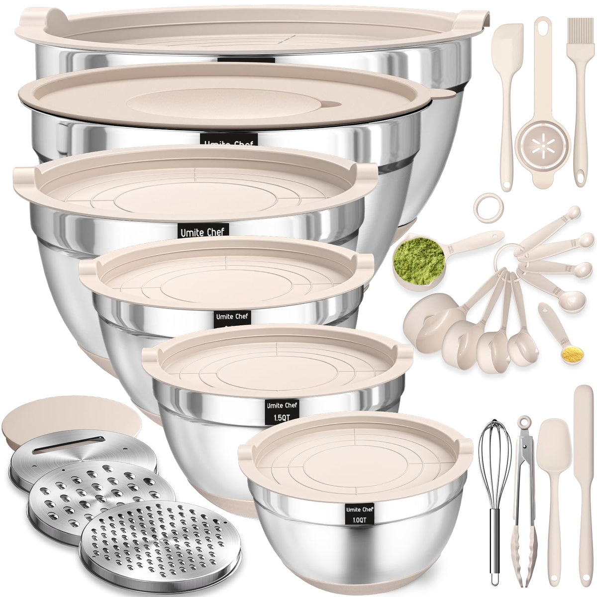 Umite Chef conjunto frontal de boles apilables con tapas herméticas, organización eficiente