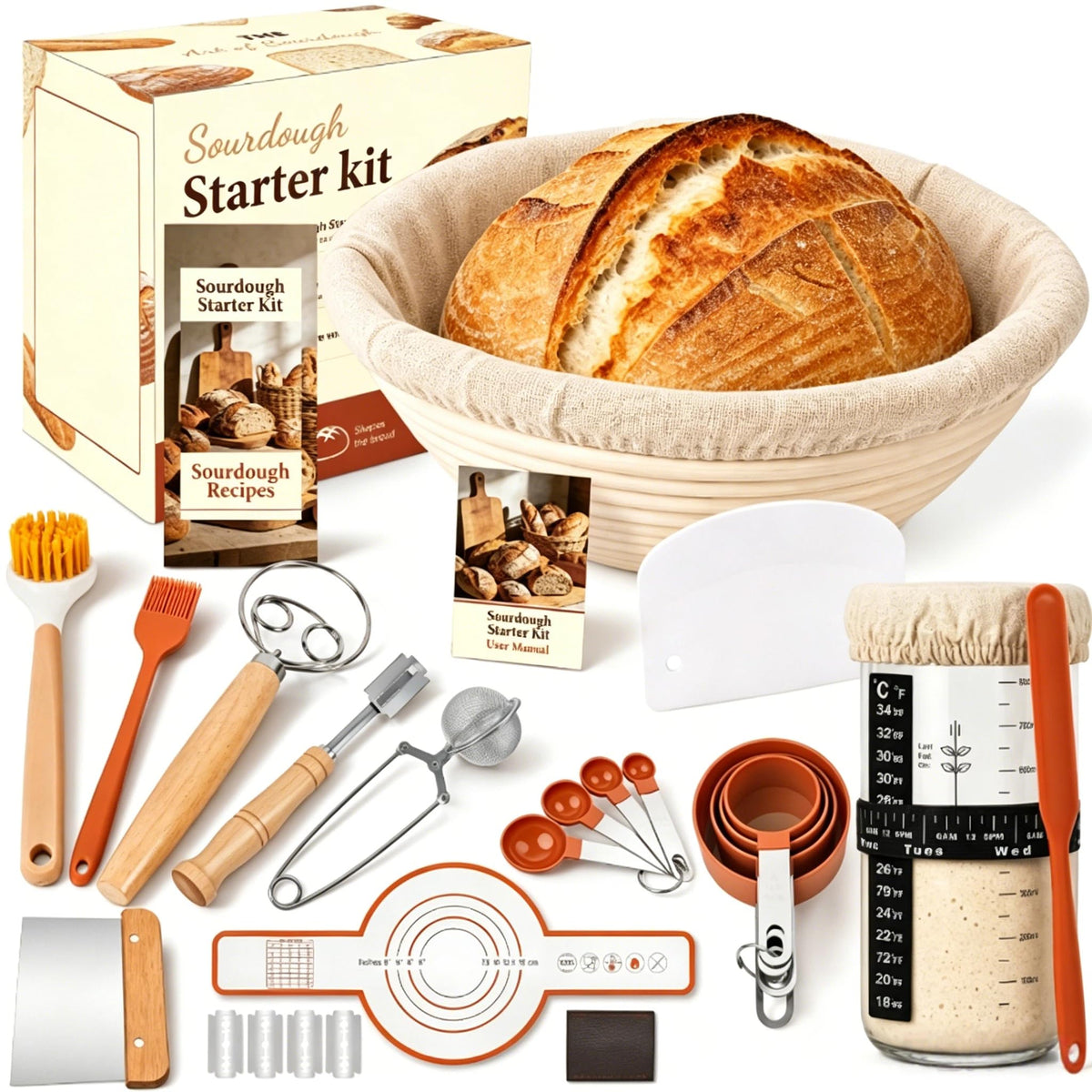 Umite Chef kit abierto mostrando las 26 piezas para hornear, facilita empezar rápido