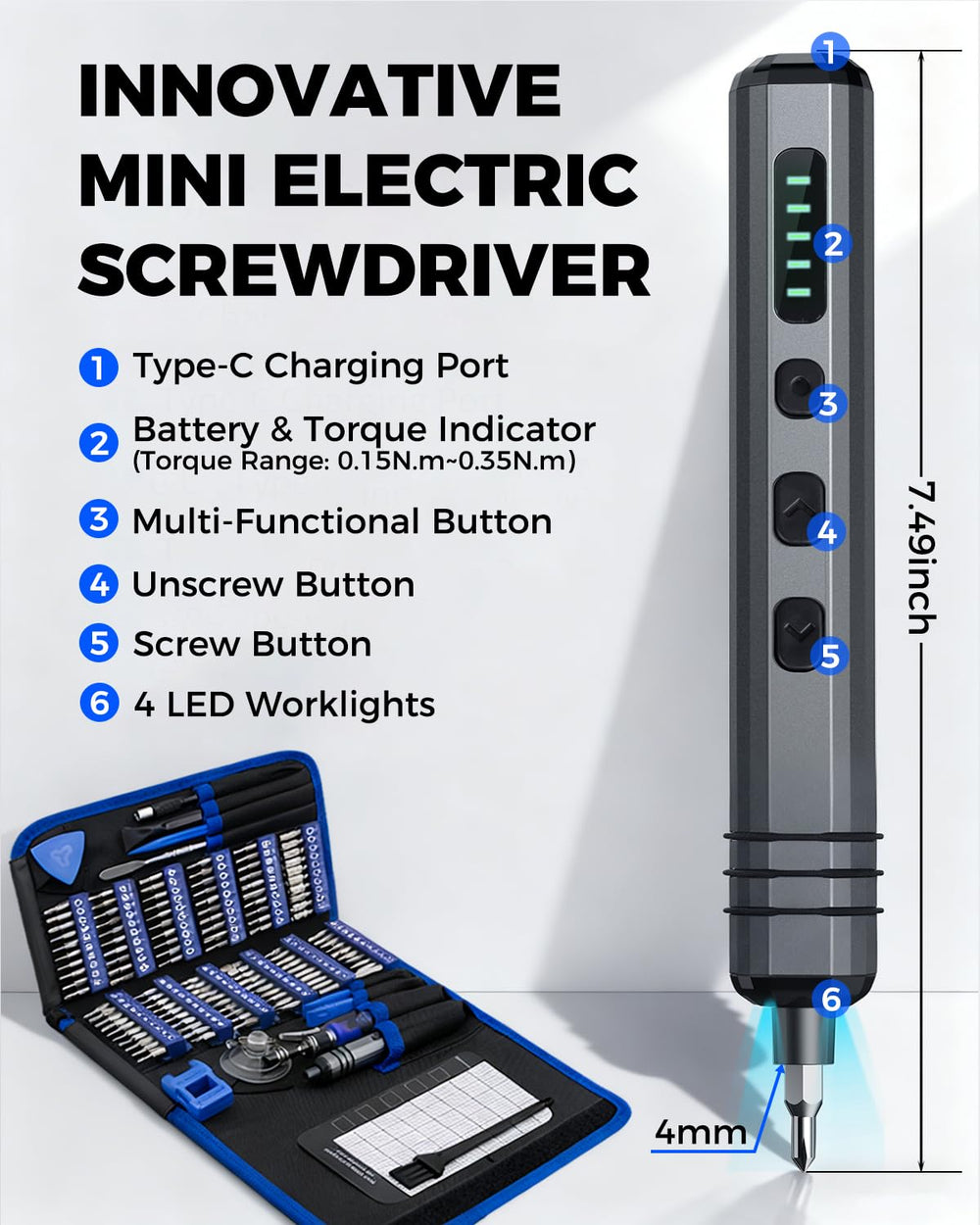 UnaMela destornillador eléctrico en mano, agarre ergonómico para trabajos prolongados