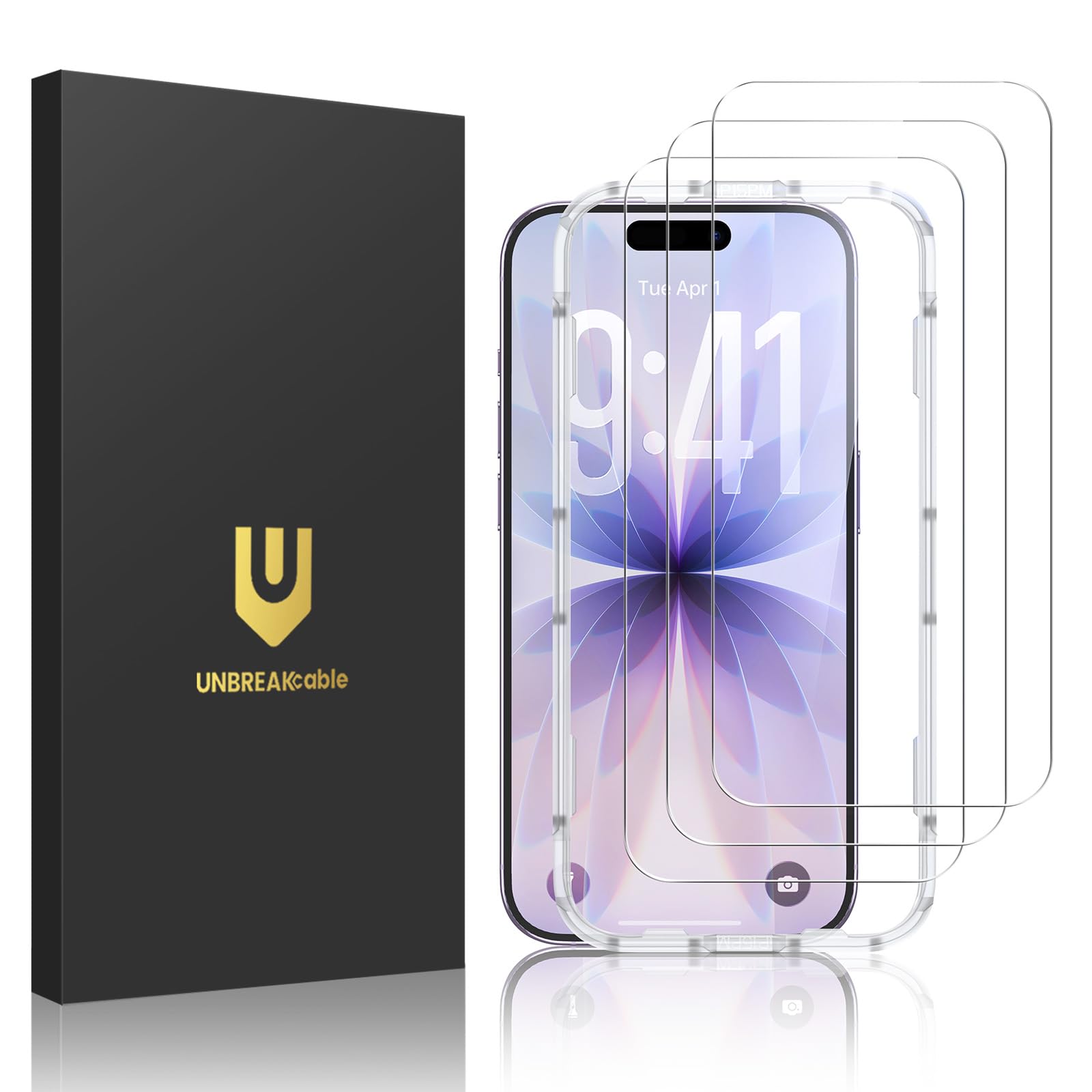 UNBREAKcable frente del paquete mostrando protector iPhone 17 y beneficios de recambio