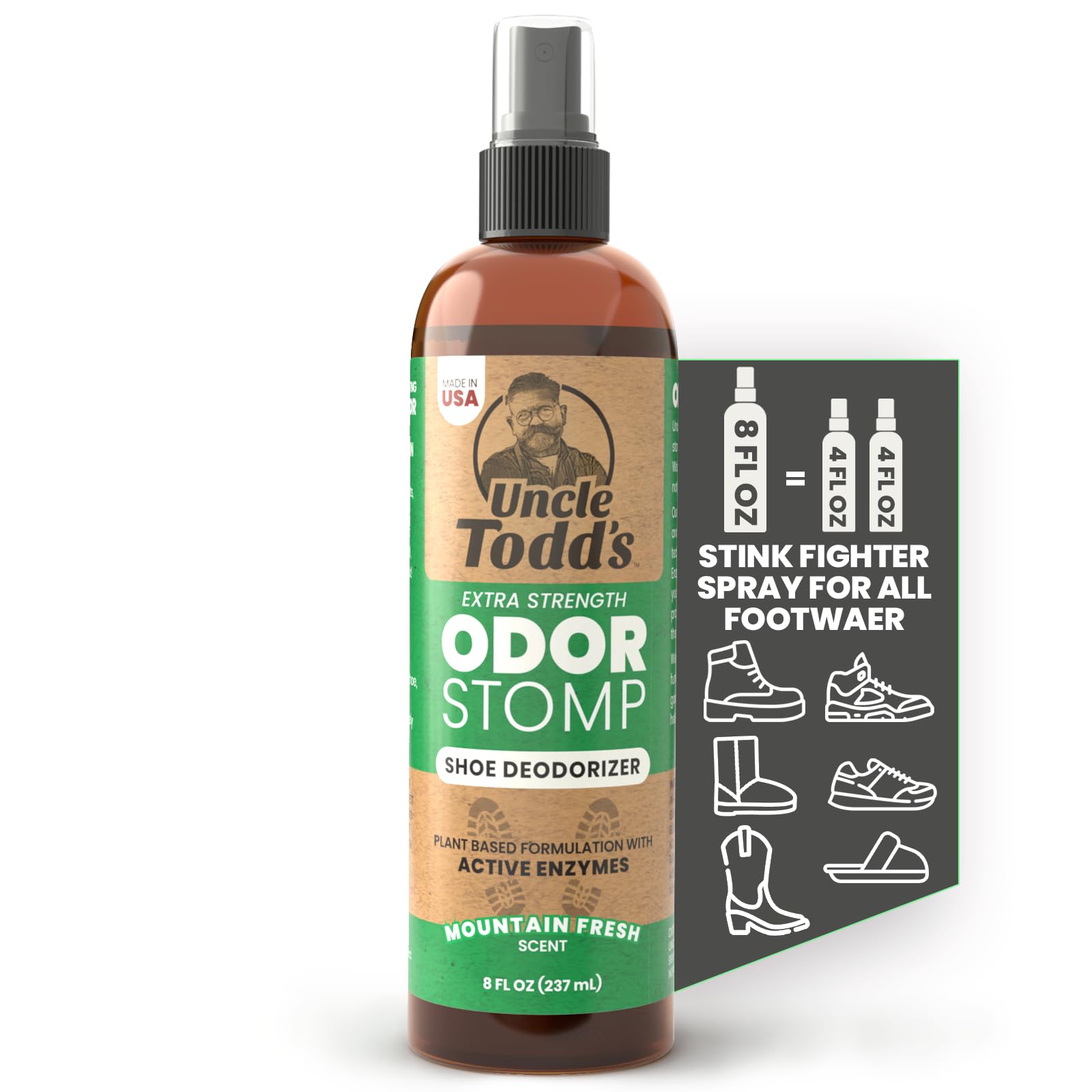 Uncle Todd's envase frontal 8 oz mostrando etiqueta clara y beneficio fresco