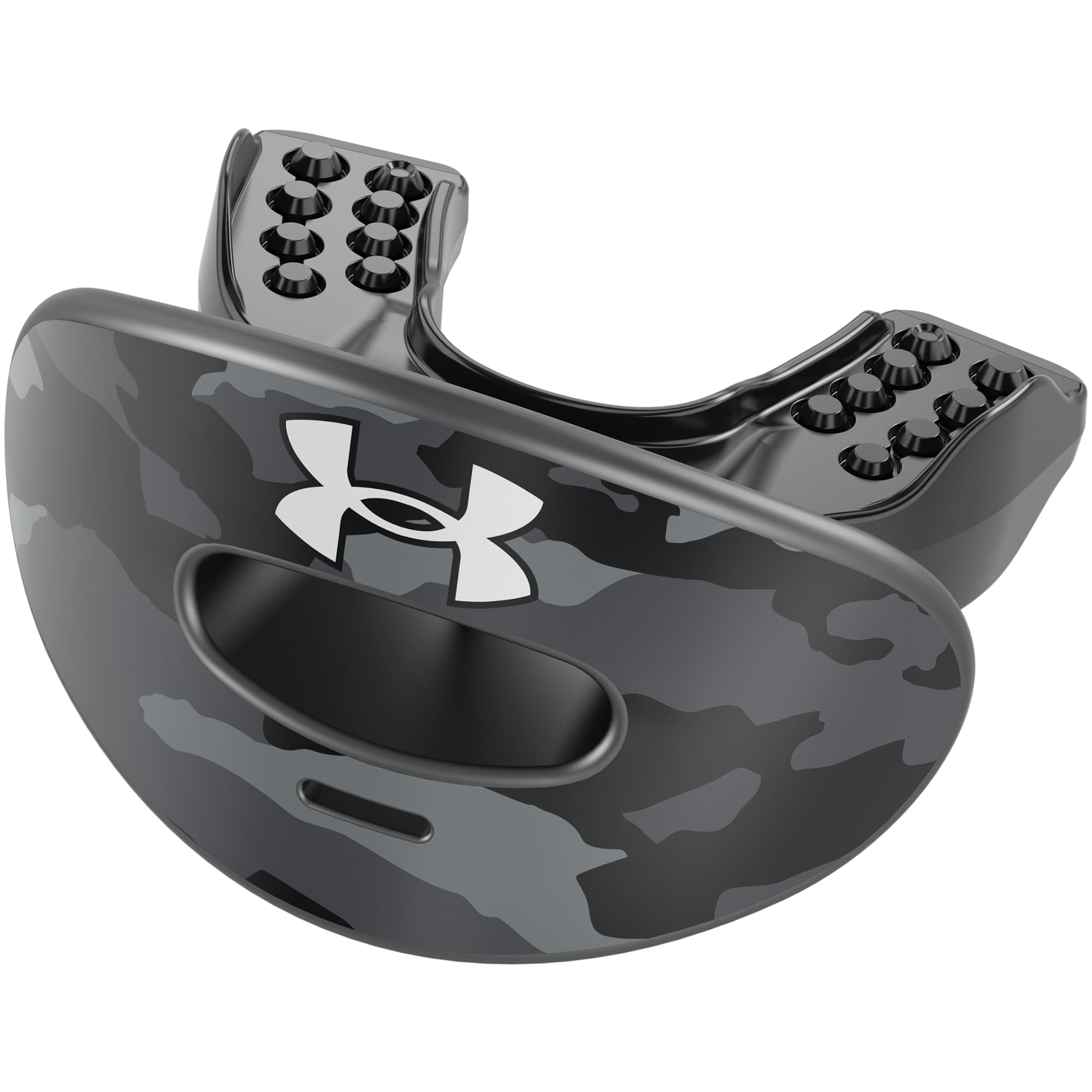 Under Armour vista frontal del protector bucal black camo que muestra cobertura completa