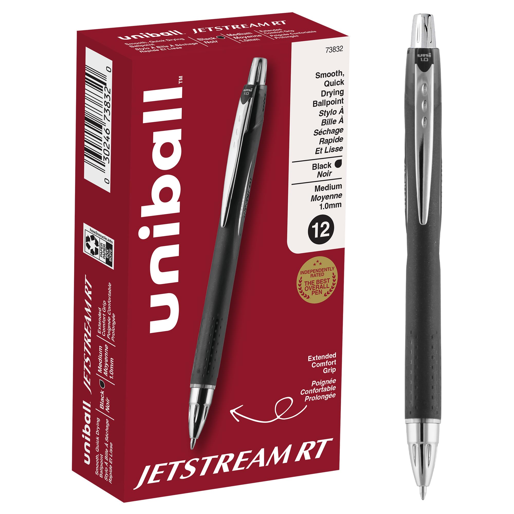 uniball Jetstream RT vista frontal mostrando cuerpo retráctil y color negro