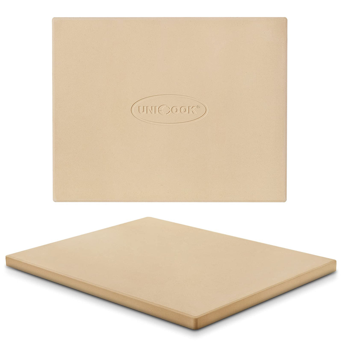 Unicook rectangular front view showing stone shape and size benefit of even heating
