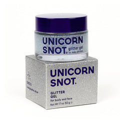 UNICORN SNOT frasco frente mostrando brillo holográfico y practicidad