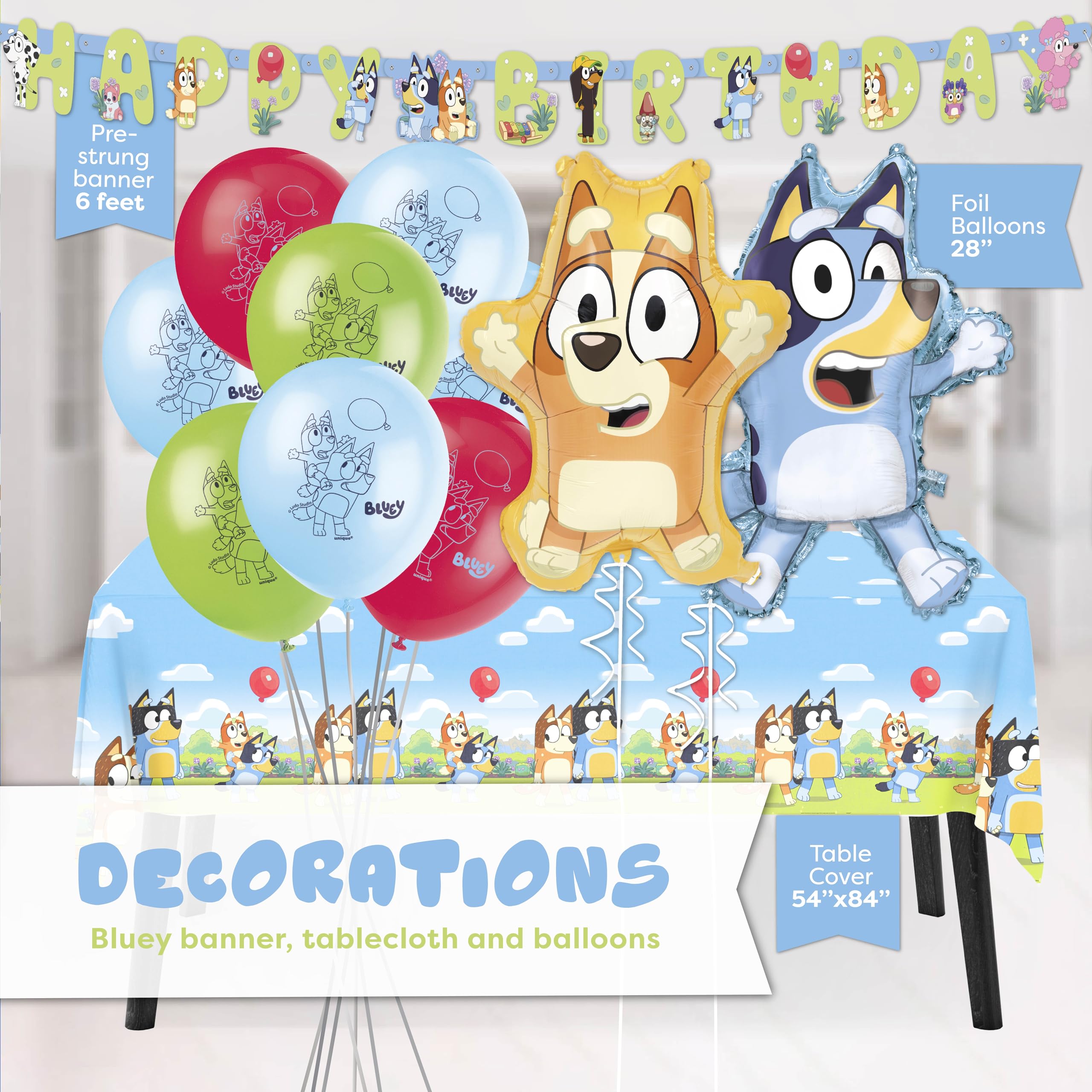 Unique Bluey platos y servilletas sobre mesa, resistencia para porciones infantiles