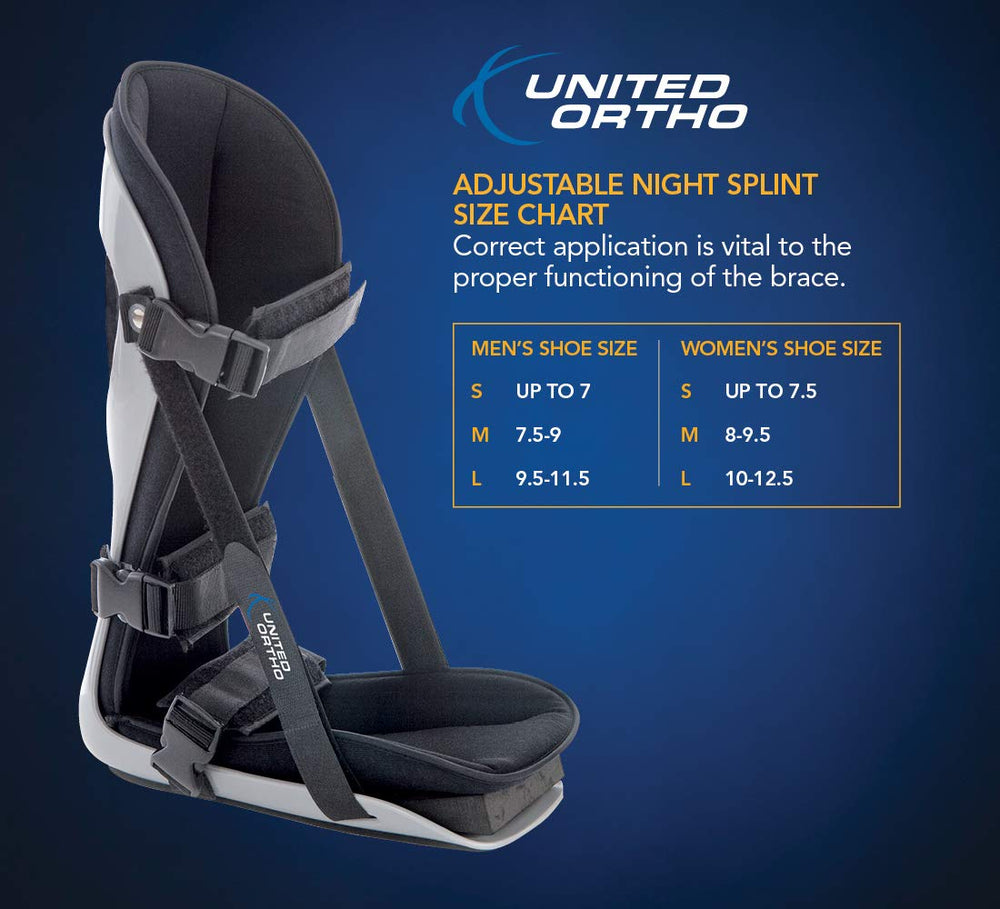 United Ortho persona usando la férula por la noche para estiramiento controlado