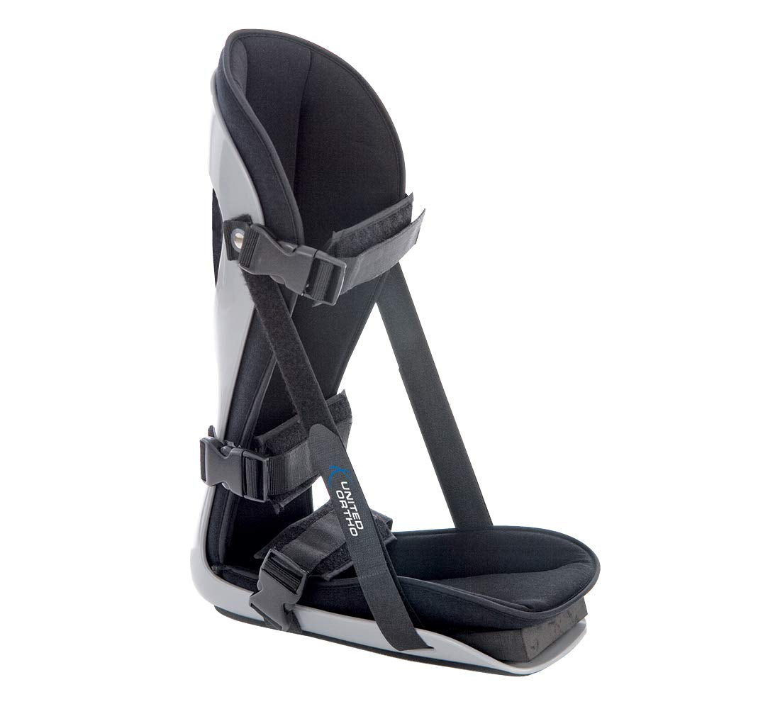 United Ortho vista frontal de la férula mostrando ajuste y soporte cómodo