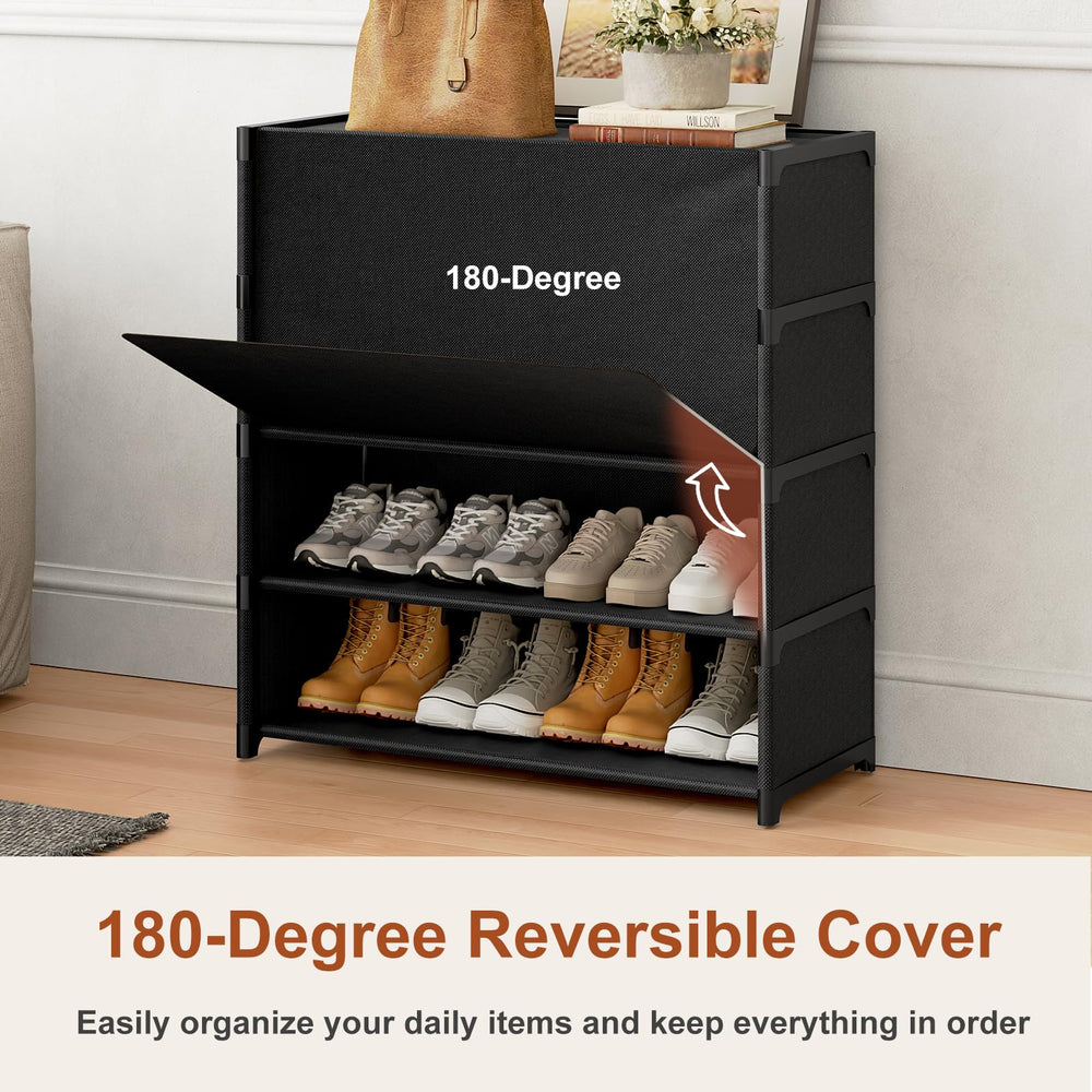 UNITSTAGE comparación de tamaño con pares de zapatos mostrando capacidad real