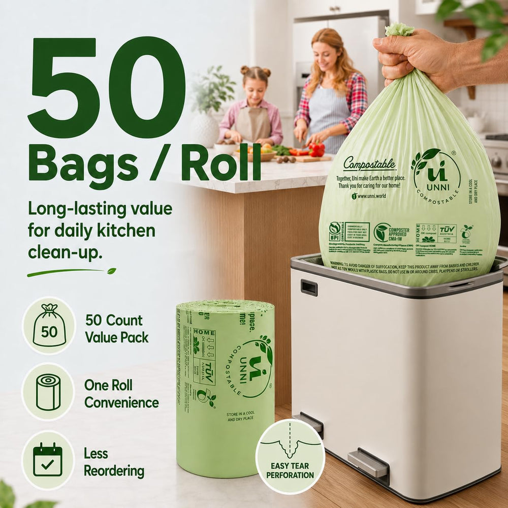 UNNI bags inside home compost bin showing backyard compost suitability