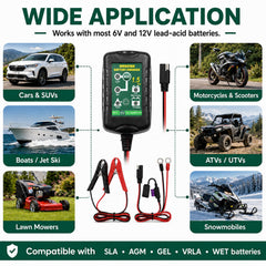 Unocho LED status panel clearly indicating charging, full, and maintenance modes