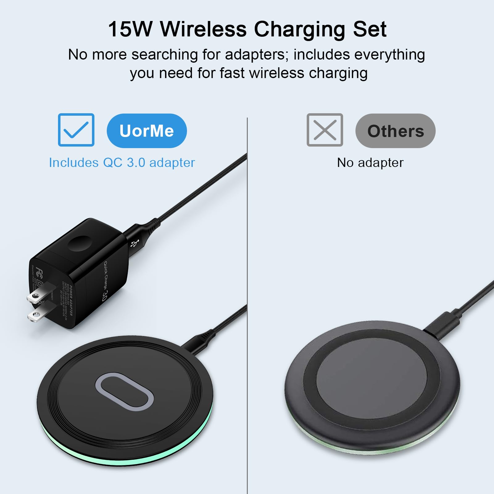 UorMe adaptador 18W QC3.0 y cable USB-C incluido para potencia fiable