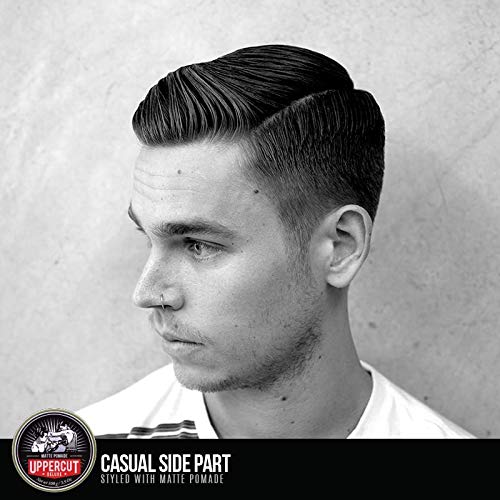 UPPERCUT DELUXE styled hair side part demonstrating natural matte look