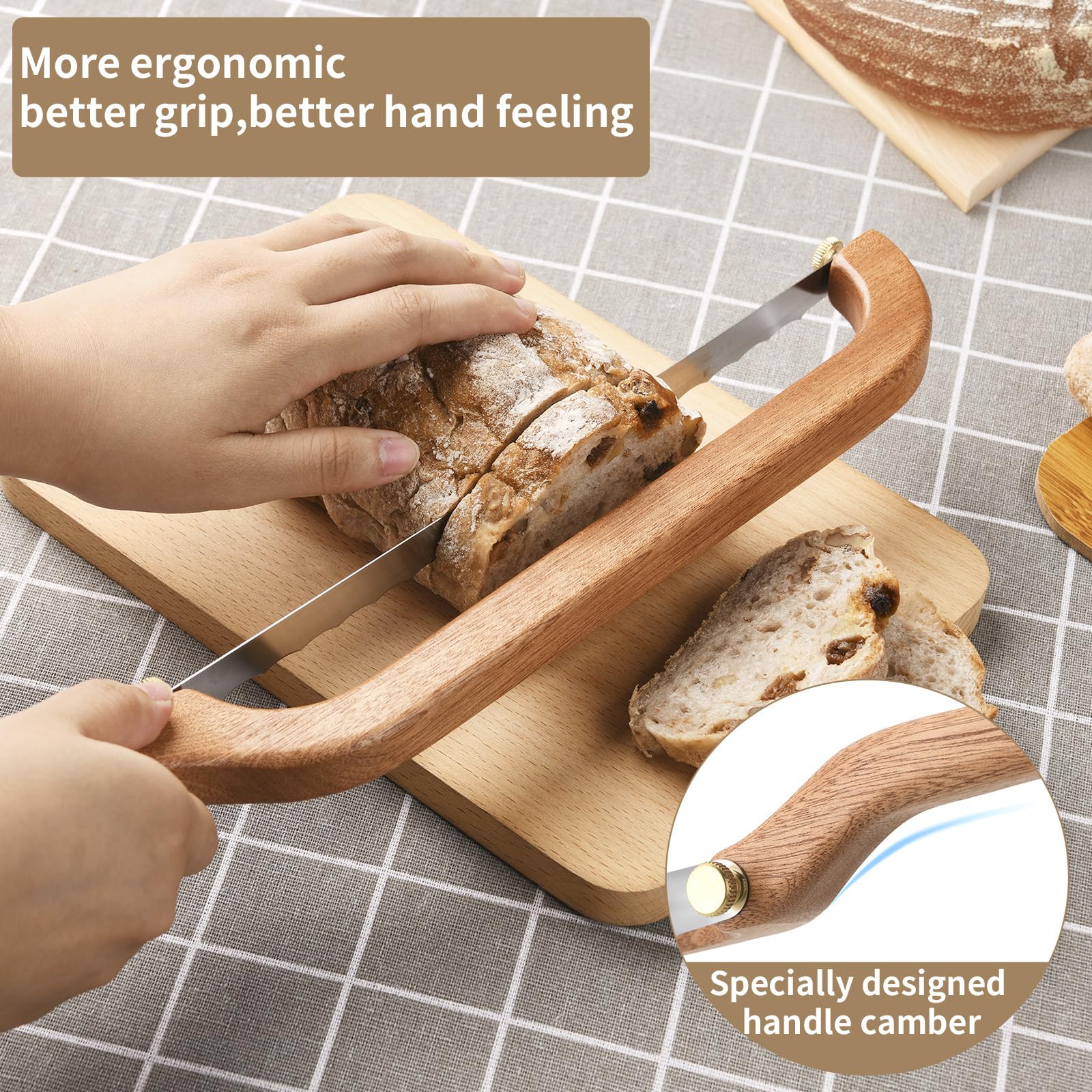 Uprichya detalle del mango sapele ergonómico para diestros, cómodo