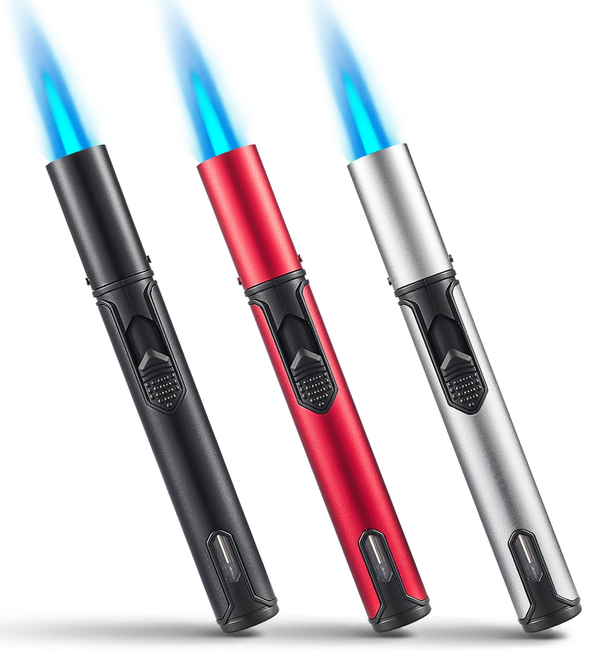 Urgrette vista frontal del pack de tres encendedores, durable y compacto