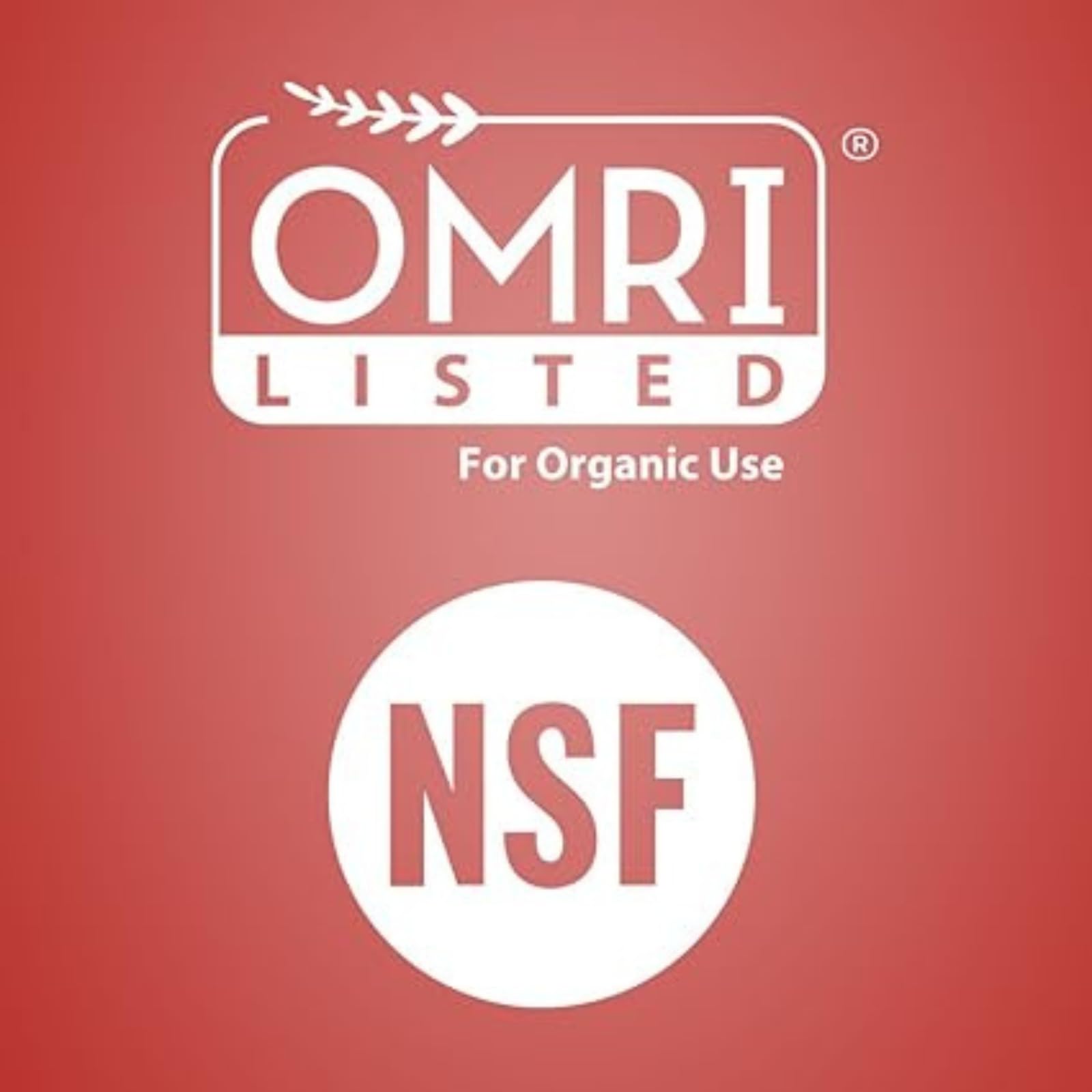 Urnex Cafiza etiqueta con sellos OMRI y NSF mostrando cumplimiento sanitario