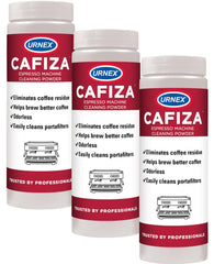 Urnex Cafiza envase frontal mostrando etiqueta y peso, limpieza profesional