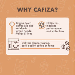 Detalle del polvo Cafiza en mano, textura soluble para dosificar fácilmente